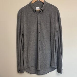 Zara Men's Charcoal Button Down Shirt Slim Fit L Large